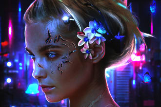 do futuristic cyberpunk photoshop edits