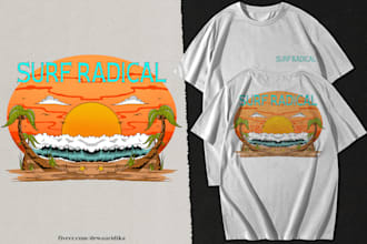 create cartoon summer surfing illustration