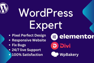 be your wordpress expert, elementor, divi expert and build wordpress website