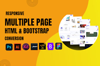 convert PSD to HTML, figma to HTML, CSS, responsive bootstrap multiple pages