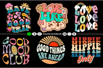 retro groovy hippie 3d 70s vintage typography t shirt design