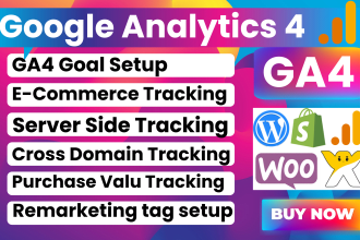 setup or fix google analytics 4, ga4 ecommerce tracking, conversion tracking GTM