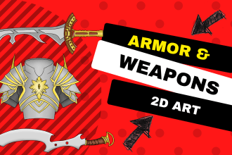 draw 2d art of armors and weapons