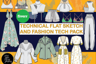 design technical flat sketches and fashion cad designs