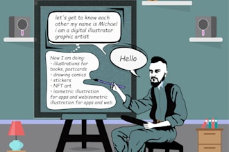 create a flat and isometric illustration for apps web and draw comics