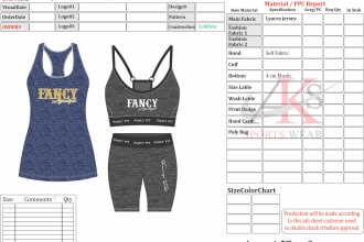 create a technical flat sketch and tech pack for sportswear and activewear
