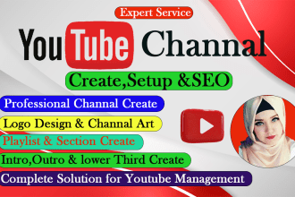 create and setup a professional youtube channel with logo, art, intro, outro