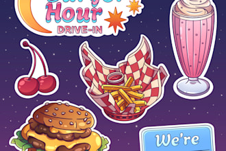 design cute illustrations for stickers, clip arts