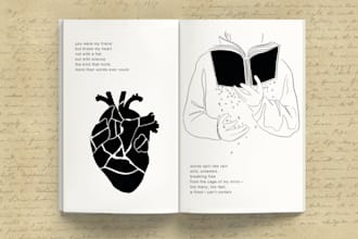 doodle black and white illustrations for a poetry book