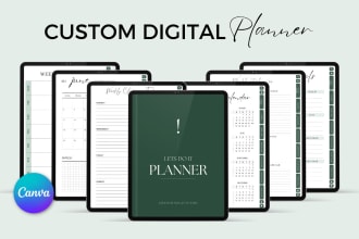 do custom digital planner template, calendar, journal for etsy and good notes