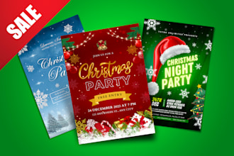 design christmas flyer, holiday card, social post, banner, poster, menu, collage