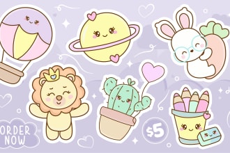 design cute kawaii doodles stickers and chibi cartoon characters