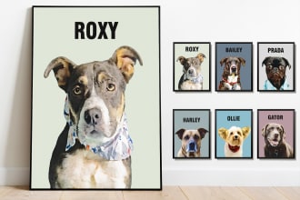 draw pet portrait custom and personalized pet dog wall art digital download