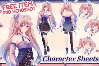 draw custom art anime character reference sheet original design concept vtuber