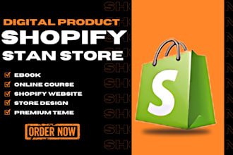 build stan store shopify digital products website, online course, ebook resell
