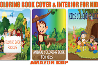 create kids coloring book cover, activity book and interior book design for kdp