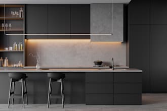 do photorealistic interior render, livingroom, bedroom, kitchen