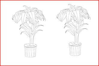 draw botanical illustration of, plants, line art