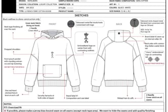create fashion apparel clothing tech pack and mockups