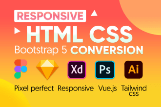 convert PSD to html figma to html xd to html CSS responsive website