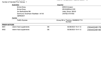 professional import of foods prior notice system interface