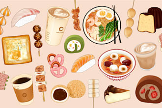 draw simple food and beverage illustration or any object