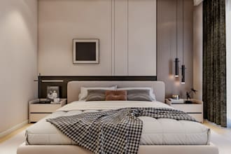 design modern bedroom with 5 3d renderings and layout