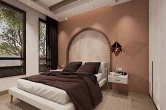design modern bedroom with 5 3d renderings and layout