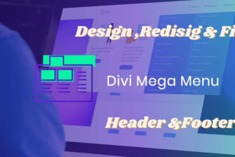 make header, footer and mega menu for wordpress divi website