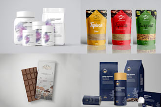 design packaging for snacks, chocolates, supplements and food labels