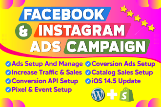 setup and manage facebook ads campaign, fb ads, instagram ads, and shopify ads