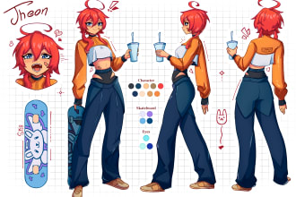draw oc or dnd anime character design or reference sheet