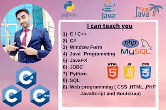 tutor java, python, cpp, r , c, c sharp and web programming teacher