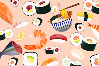 draw semi realistic food and drink illustration