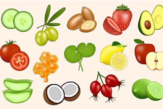 draw fruit or natural ingredients for organic products or healthy lifestyle
