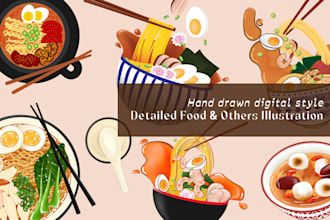 draw detailed illustration of food and drink or other object