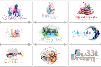 design signature, feminine, boho watercolor logo