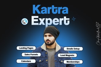 design sales funnels, landing pages, memberships in kartra, clickfunnels, kajabi