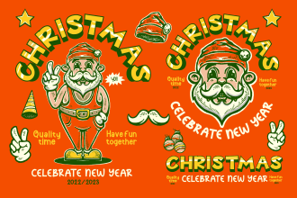 draw vintage retro mascot logo in rubber hose for christmas and new year gift