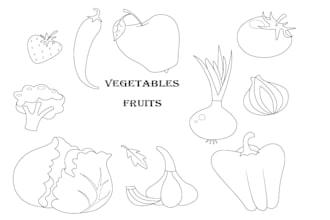 draw a botanical illustration fruits and vegetable, line art