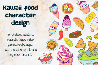 create kawaii doodle food character for your brand, invitations, menus, apps