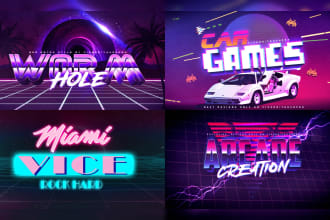 make 80s retro synthwave logo design neon and chrome effects