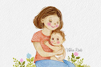 draw cute watercolor children book illustration