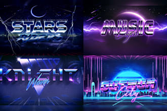 do retro arcade gaming logo with 80s synthwave  outrun style