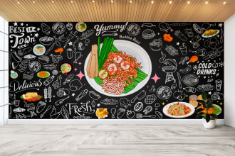 do office, home and restaurant wall art, mural, doodle art