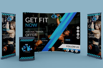 design outstanding trade show booth, backdrop, roll up banner for exhibitions