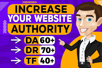 increase moz da domain authority up to 50 ahrefs DR 70