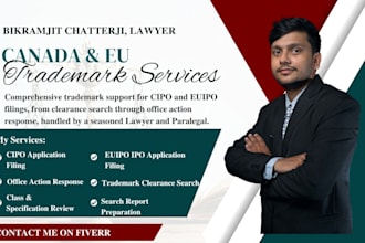 be your lawyer to do trademark applications and search in canada and eu