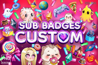 create custom kawaii chibi twitch emotes and sub badges for twitch, discord