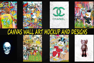 realistic canvas wall art mockup and designs